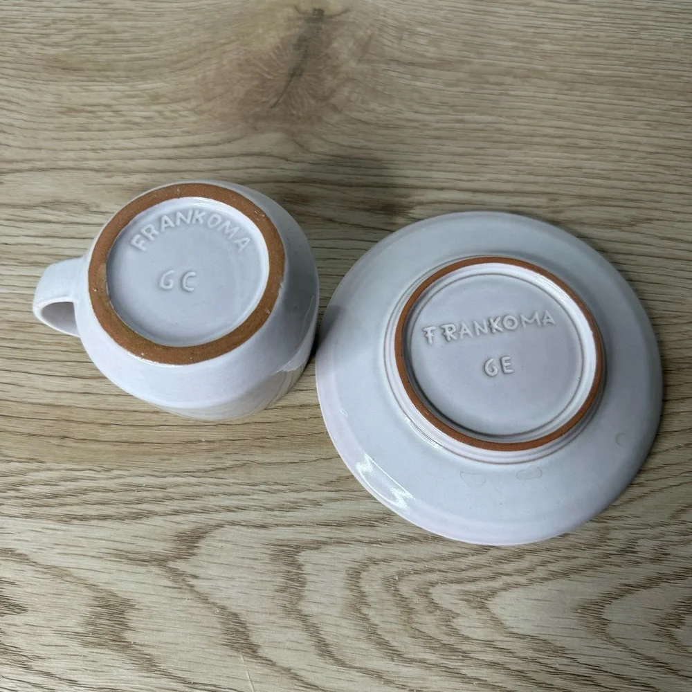 Set of‎ 5 Frankoma Bone White Cream Tea Cups and Saucers Handmade Art Pottery